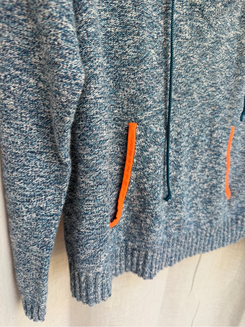 J.Crew Re-Imagined XS Blue Marled Knit Hoodie Orange Trim Pullover - Picture 4 of 7